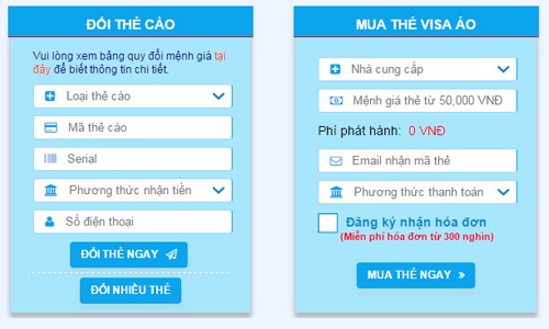 Dịch vụ thẻ visa ảo, đổi thẻ cào của iPay.vn