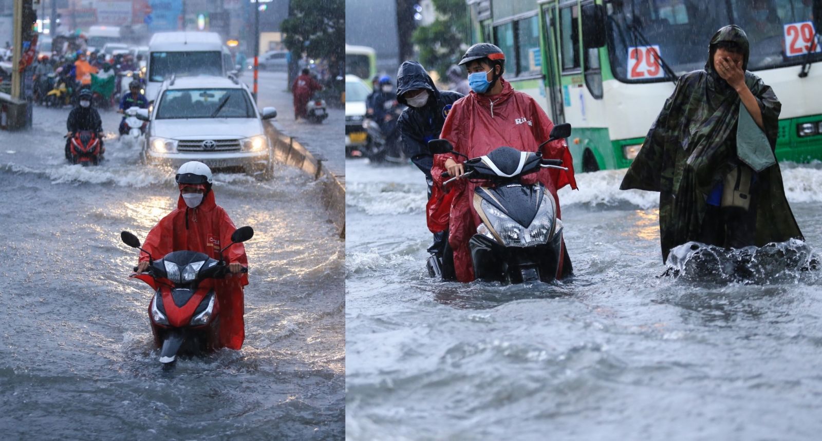 Mưa lớn, ngập nước trên đường Tô Ngọc Vân (TP.Thủ Đức, TP.HCM)  NHẬT THỊNH