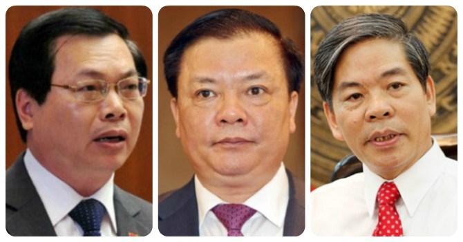 Từ trái qua phải: Bộ trưởng Vũ Huy Hoàng, Bộ trưởng Đinh Tiến Dũng, Bộ trưởng Nguyễn Minh Quang.