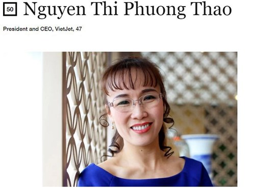 Nữ doanh nhân Nguyễn Thị Phương Thảo là một trong 50 nữ doanh nhân quyền lực nhất thế giới 2017