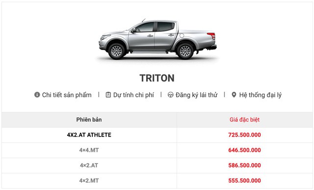 Website của Mitsubishi Việt Nam đã xóa thông tin giá bán Triton Mivec đời cũ.