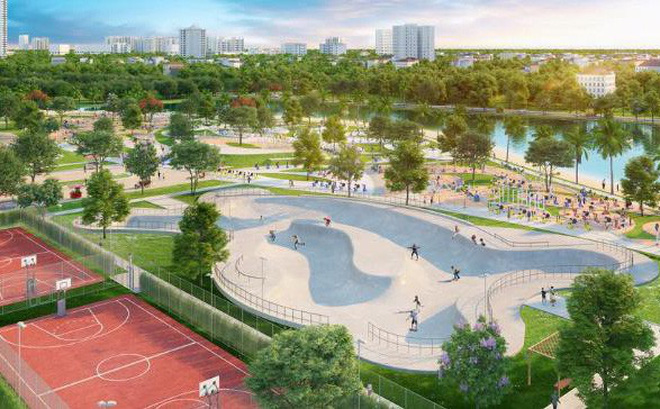 Một góc công viên Patin tại VinCity Sportia. Trong tương lai, đây sẽ là một trong rất nhiều công viên chức năng tại Thành phố năng động Trung tâm Tây Thủ Đô.
