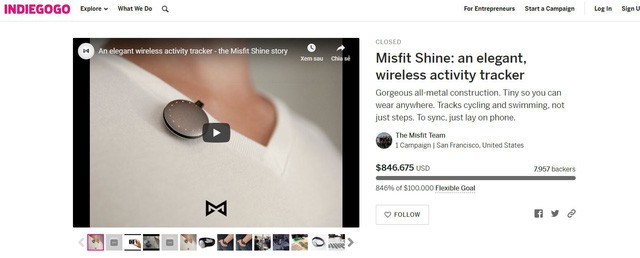 Misfit là ví dụ điển hình về startup gặt hái nhiều thành công nhờ gọi vốn cộng đồng. Ảnh chụp màn hình.