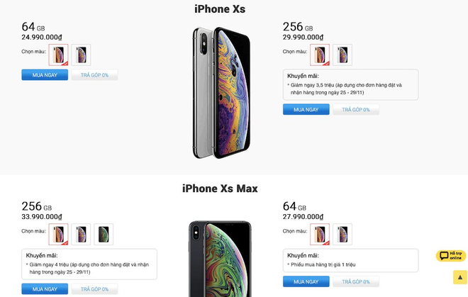 iPhone Xs và Xs Max giảm giá 3,5-4 triệu đồng.