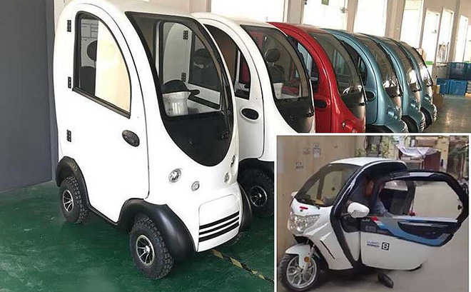Ô tô mini xuất xứ Trung Quốc giá 40 triệu đồng được rao bán trên Facebook (ảnh lớn). Chủ tài khoản bán xe quay clip chạy thử ô tô điện mini đăng lên mạng xã hội để tăng niềm tin cho khách hàng (ảnh nhỏ, chụp từ màn hình).