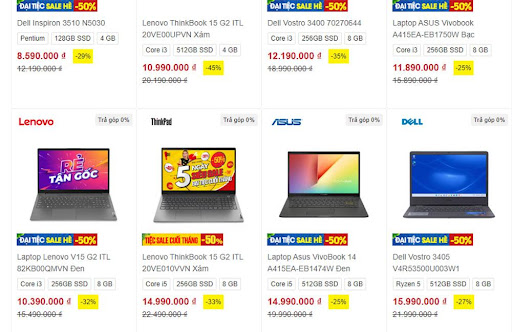 Giá laptop giảm mạnh (Ảnh chụp màn hình)