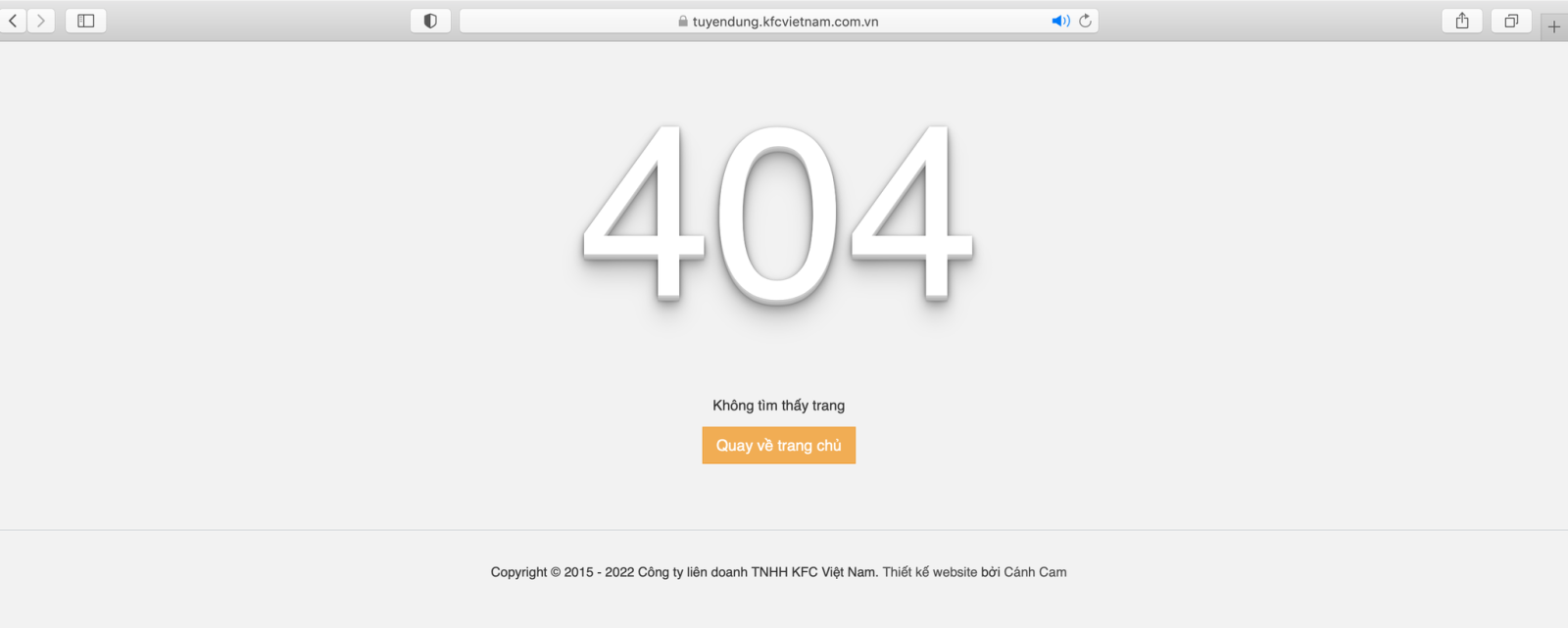 Trang tuyển dụng tại "KFC Thích Quảng Đức" báo lỗi 404 vào sáng 1.11  CHỤP MÀN HÌNH