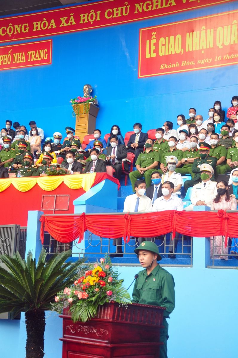 Thanh niên Trần Anh Tuấn, Đại diện Thanh Niên Nhập ngũ năm 2022 Thành phố Nha Trang phát biểu cảm tưởng, quyết tâm hoàn thành nhiệm vụ