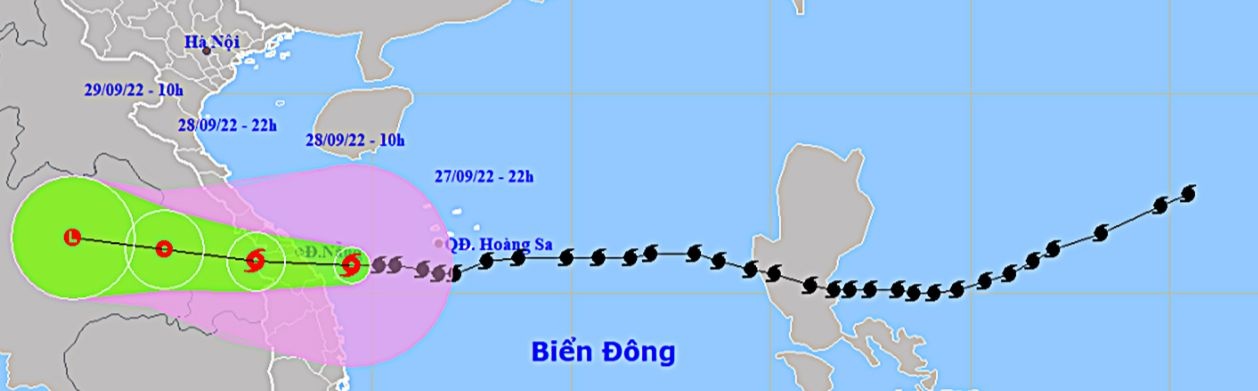 Đường đi của bão Noru, cập nhật lúc 23 giờ ngày 27.9  NGUỒN: TRUNG TÂM DỰ BÁO KHÍ TƯỢNG THỦY VĂN QUỐC GIA