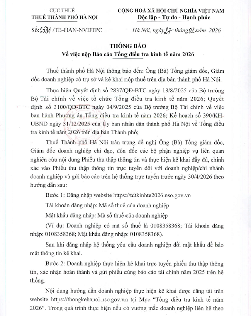 Thuế Thành phố Hà Nội phát thông báo quan trọng  - Ảnh 1.